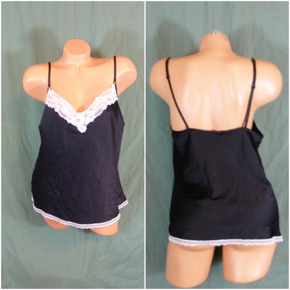 Victorias Secret Large Black Camisole White Lace - Picture 1 of 12